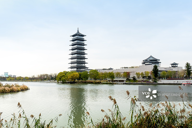 深秋初冬扬州三湾湿地公园古运河、大运塔运河博物馆图片素材