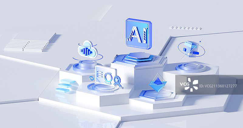 3D人工智能元素抽象图形插画图片素材