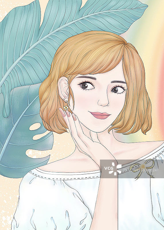 原创手绘戴鸡蛋花耳环的女人插画图片素材