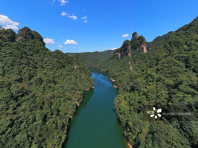 湖南省张家界市武陵源风景名胜区宝峰湖景区航拍图片素材
