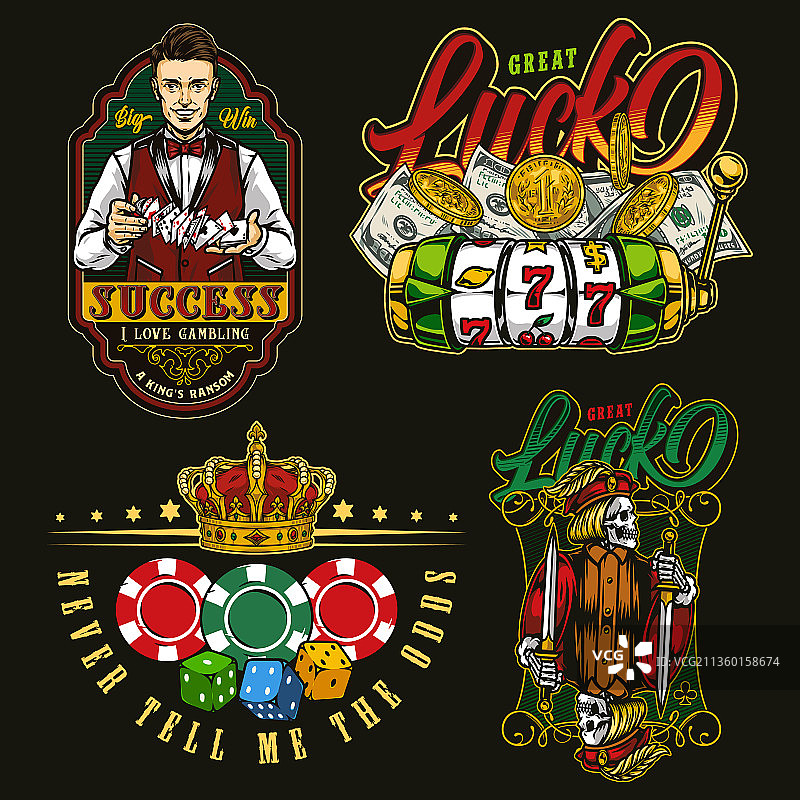 丰富多彩的复古赌博标签图片素材