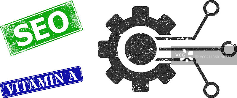 齿轮传感器遇险图标和SEO印章图片素材