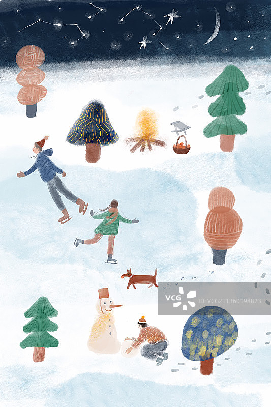 插画雪地扁平快乐图片素材