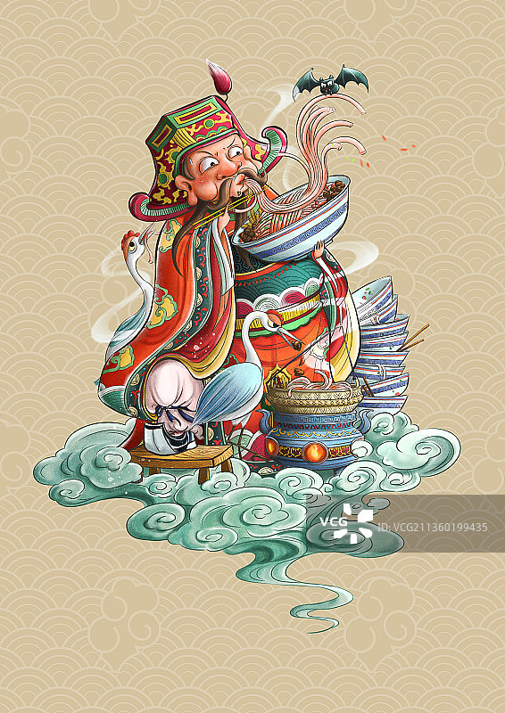 财神捧着一大碗粉吃图片素材