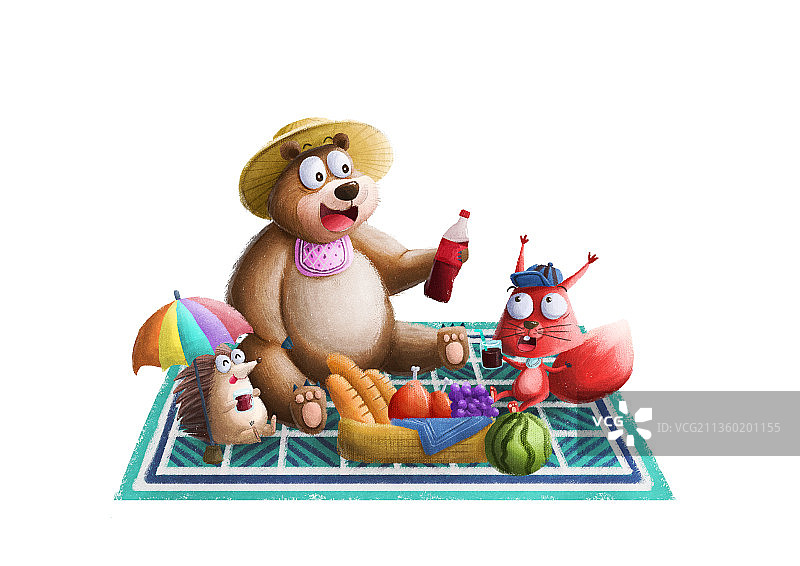小熊狐狸小刺猬郊游吃下午茶图片素材