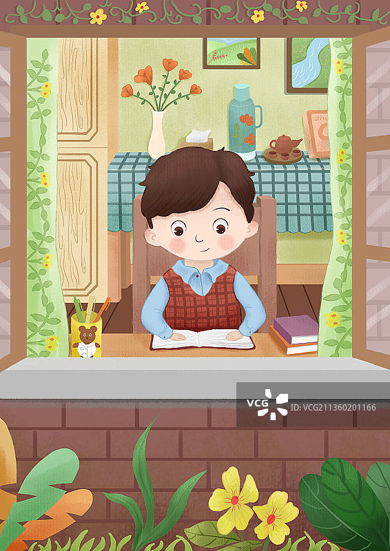 读书的小男孩图片素材