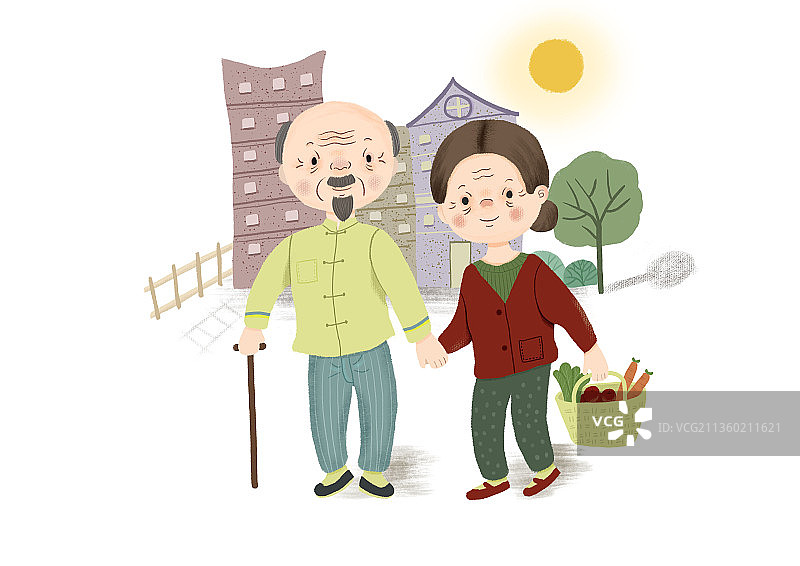 爷爷和奶奶买菜回来图片素材