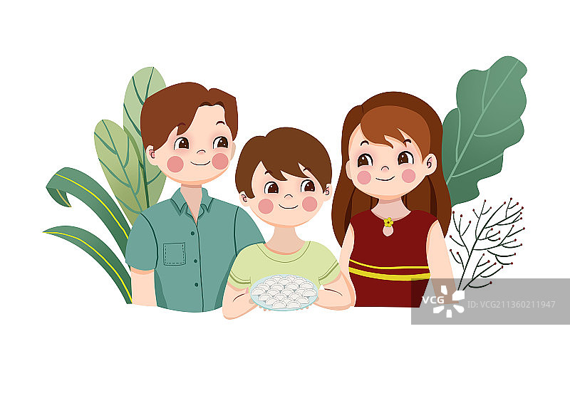 三口之家在吃饺子图片素材