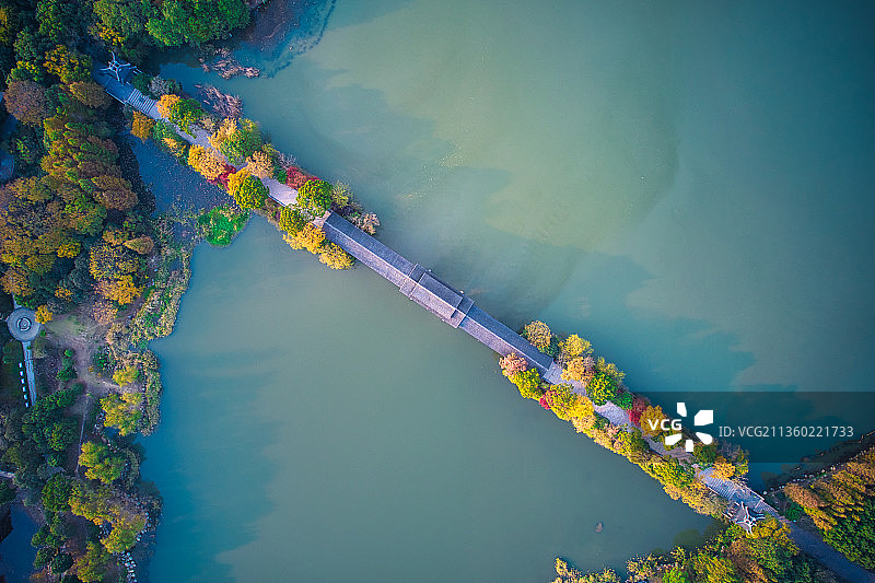 长广溪湿地公园石塘桥俯视航拍图片素材