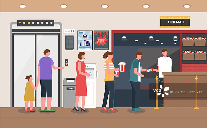 人们在电影院获得3D眼镜的矢量图图片素材