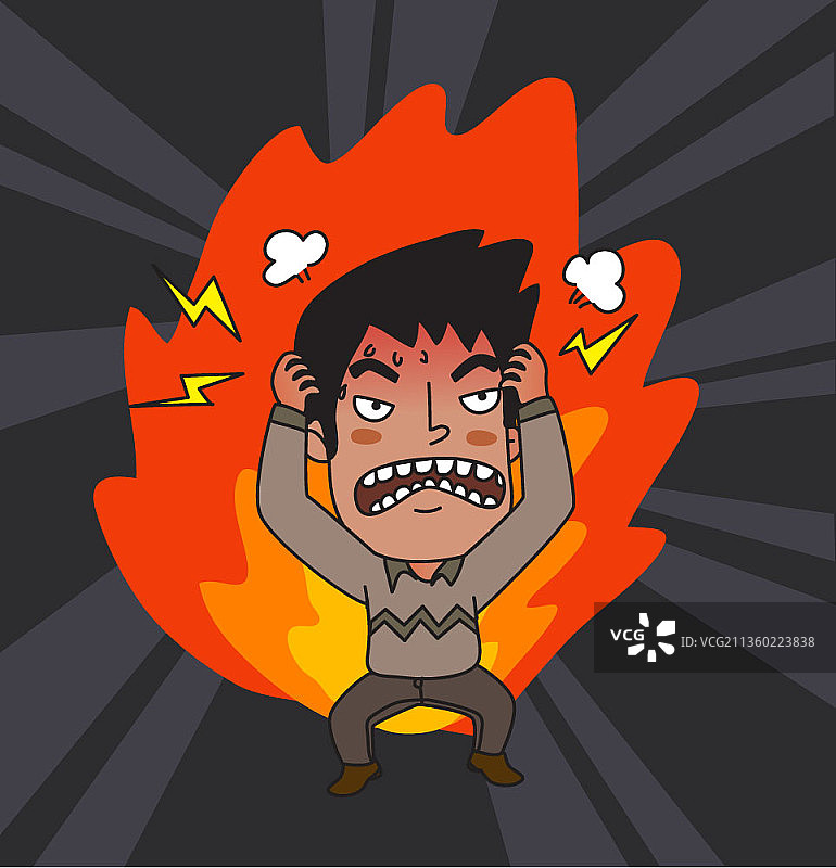 感到愤怒情绪爆发的男人矢量图图片素材