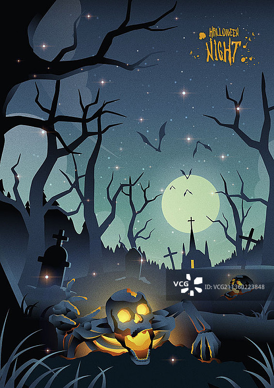 坟墓和城堡中的人体骨骼矢量图图片素材