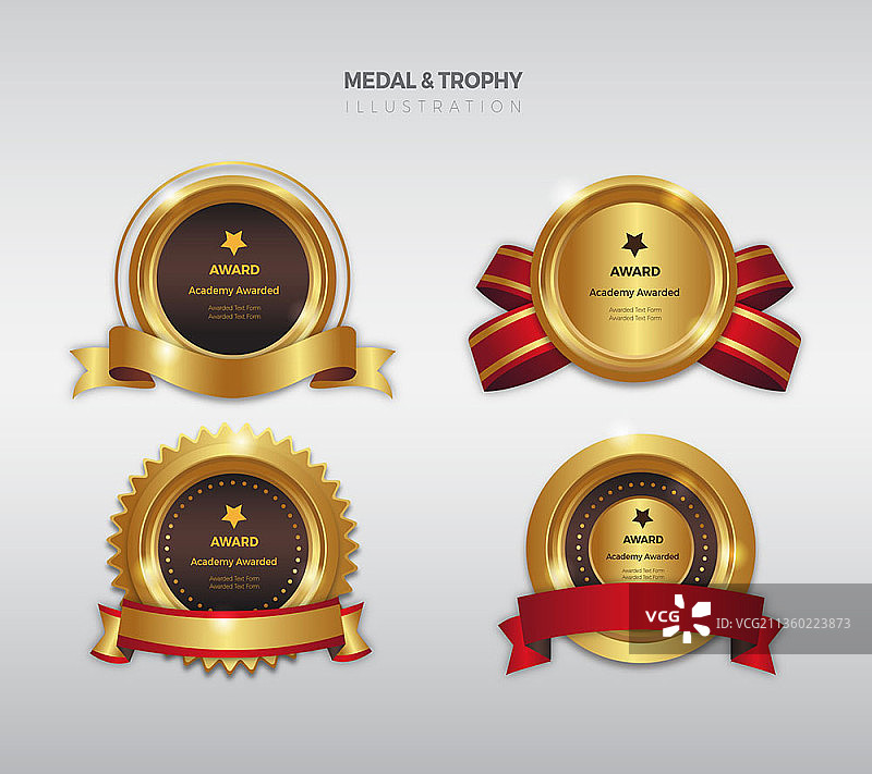 金色奖牌与丝带矢量素材图片素材