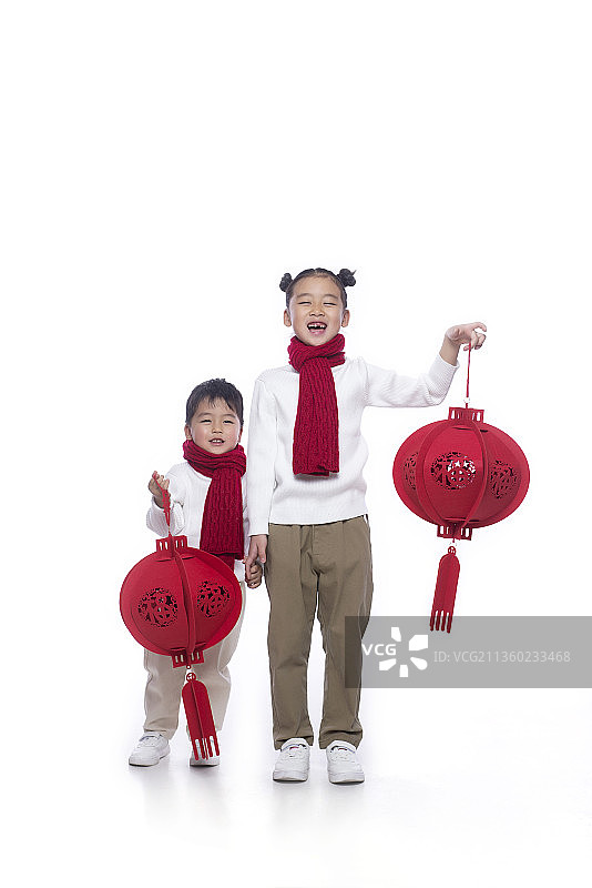 两个儿童拿着灯笼图片素材