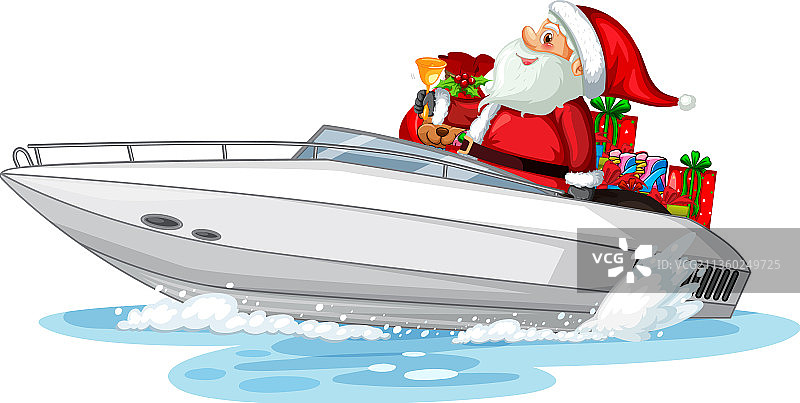 圣诞节圣诞老人乘坐快艇带着礼物图片素材