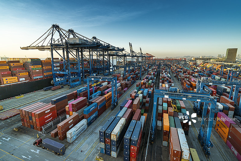 中国广东深圳前海港区日落风光图片素材