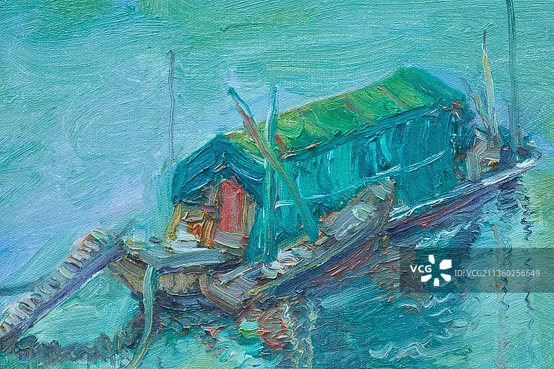 一幅色彩缤纷灿烂画风奔放的现代派表现风景油画作品局部图片素材