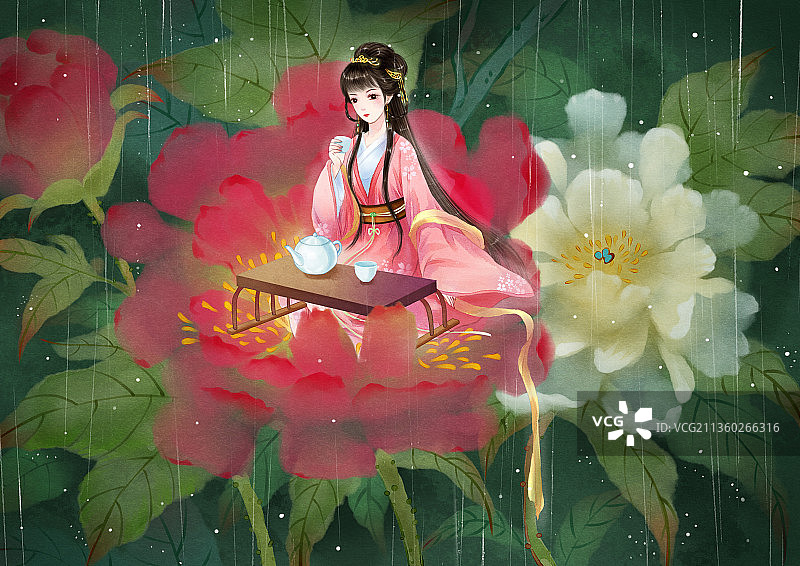 牡丹花茶仙子图片素材