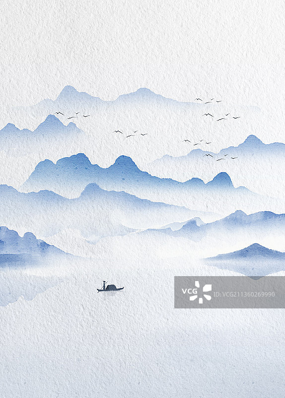 新中式水墨山水风景插画图片素材