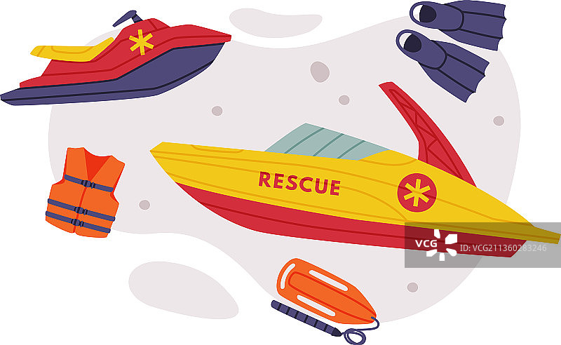 带有专业救援艇的救援设备图片素材