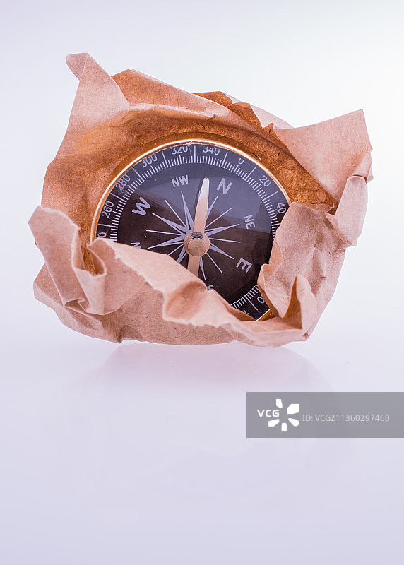 白色背景下的导航罗盘特写图片素材