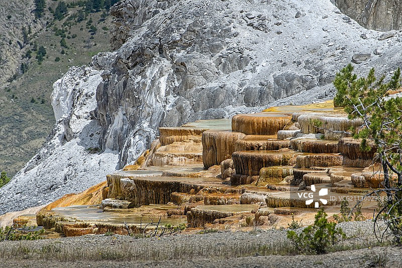 黄石国家公园的石灰石阶地和岩层景观，美国图片素材
