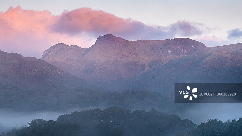 英国安布尔赛德朗代尔派克斯峰日落山景图片素材