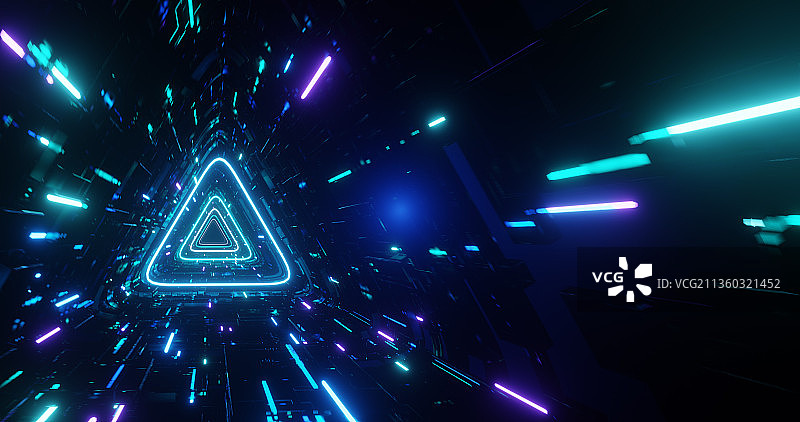 3D特效赛博朋克风霓虹灯隧道插画背景图片素材