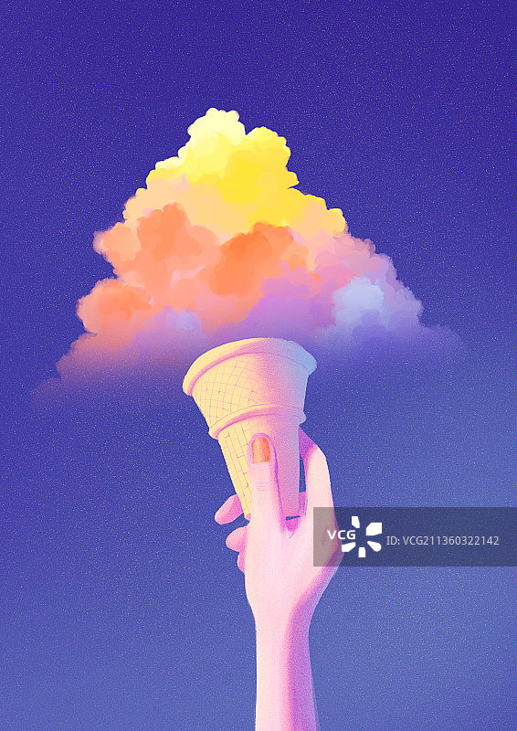 手举云朵冰淇淋场景插画图片素材