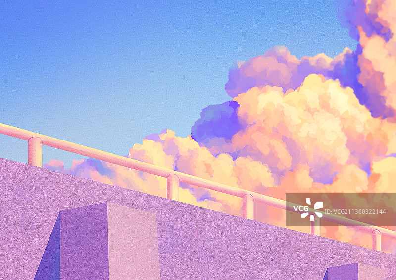 楼顶栏杆天空云云朵背景插画图片素材