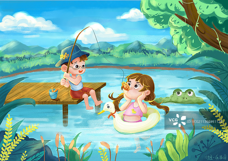 嘿！一起钓鱼呀~图片素材