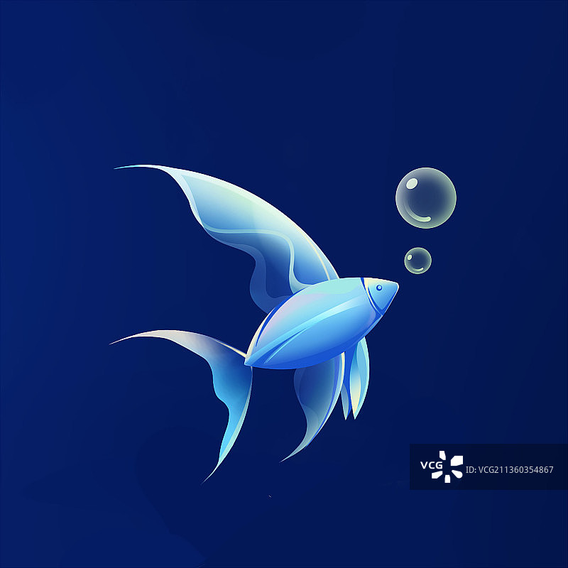 吐泡泡的热带鱼，蓝色可爱海洋生物系列素材图片素材