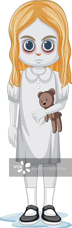 抱着泰迪熊的小幽灵女孩图片素材