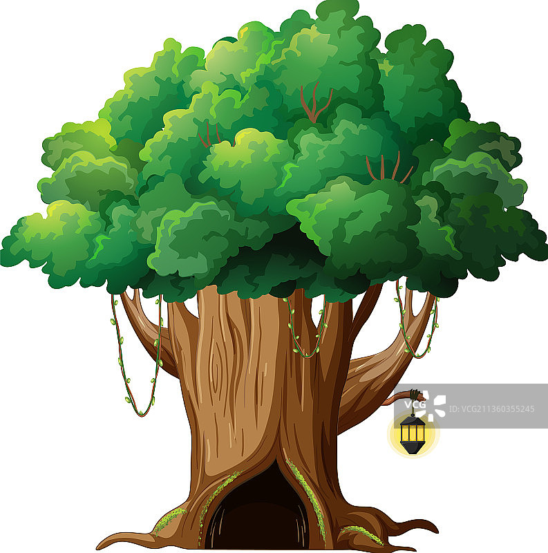 白色树干内的奇幻树屋图片素材