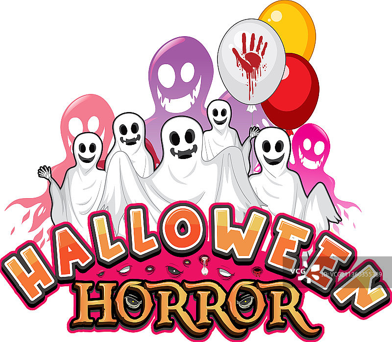 万圣节恐怖主题文字与幽灵标志图片素材