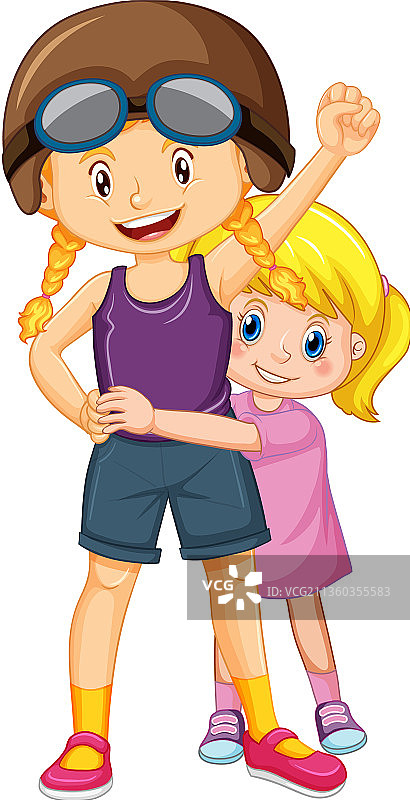 两个可爱的女孩互相拥抱图片素材