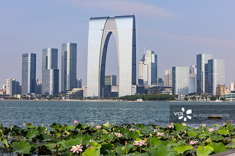 江苏苏州工业园区金鸡湖景区风光图片素材