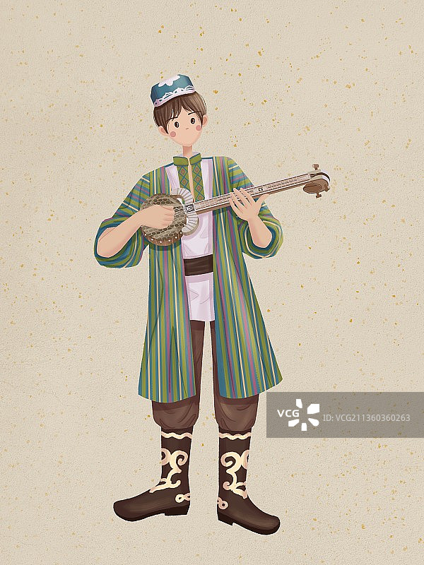 弹热瓦普的乌兹别克族少年图片素材