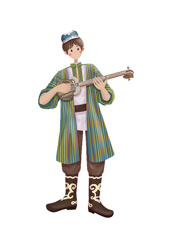 弹热瓦普的乌兹别克族少年图片素材