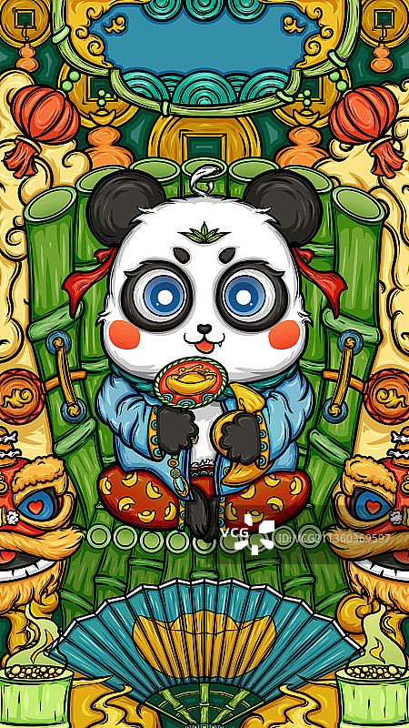 熊猫大吉大利国潮插画图片素材