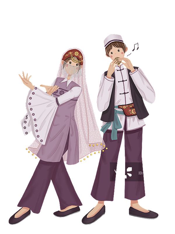 吹泥笛的撒拉族少年和跳舞的撒拉族少女图片素材