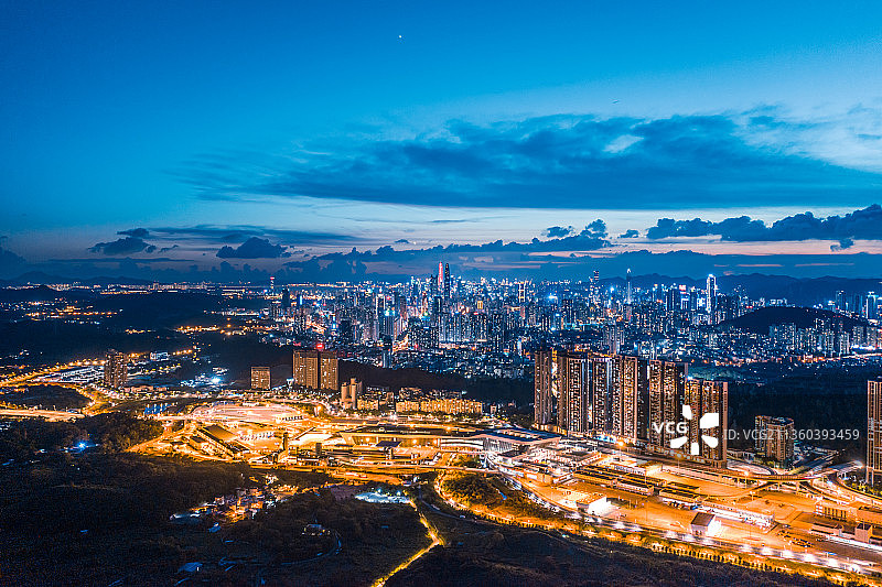 深圳莲塘口岸夜景航拍图图片素材