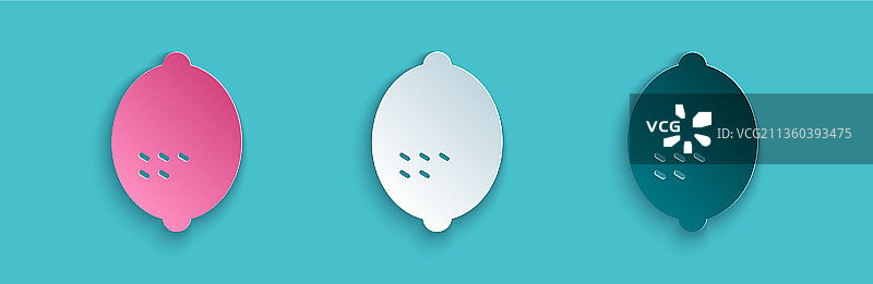 蓝色背景上的剪纸柠檬图标图片素材