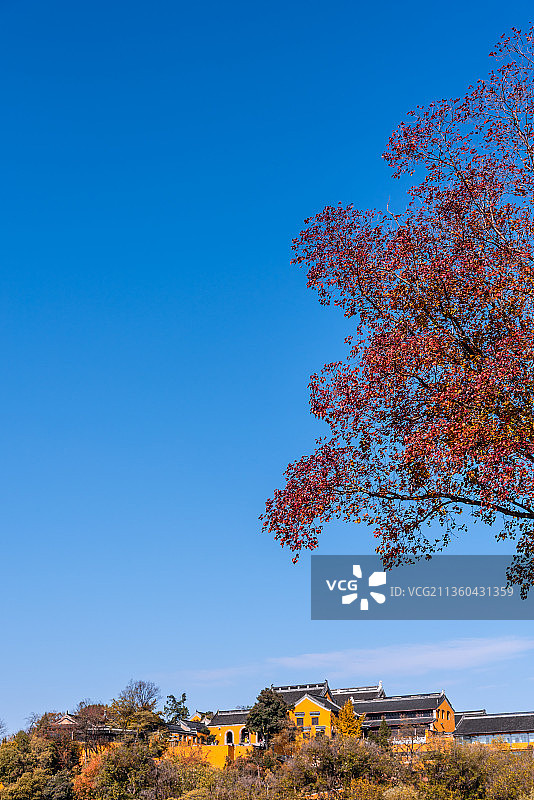 秋天远眺中国扬州观音山禅寺和大明寺栖灵塔图片素材