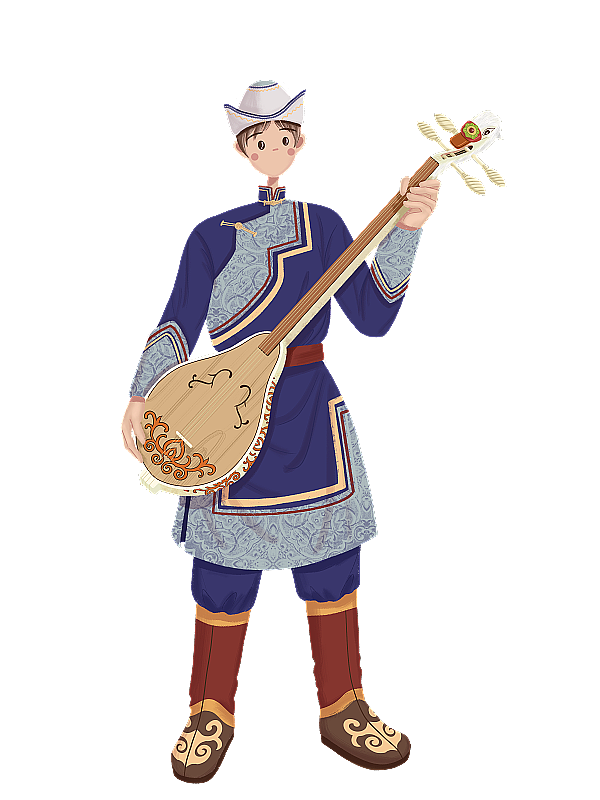 弹天鹅琴的裕固族少年图片素材