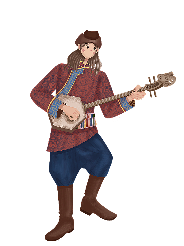 弹羊头四弦琴的普米族少年图片素材