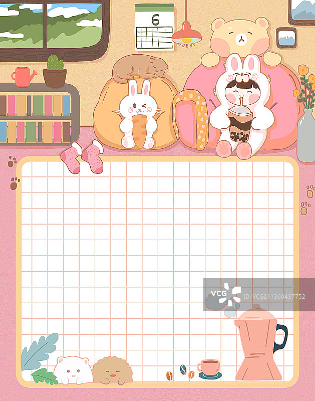 少女居家插画（附源文件）图片素材