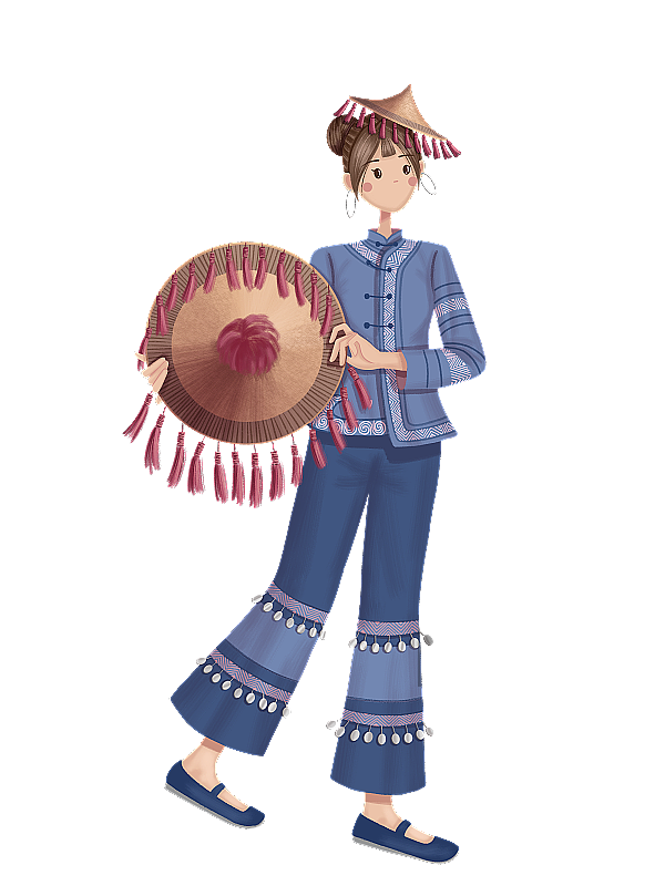 戴竹帽的毛南族少女图片素材