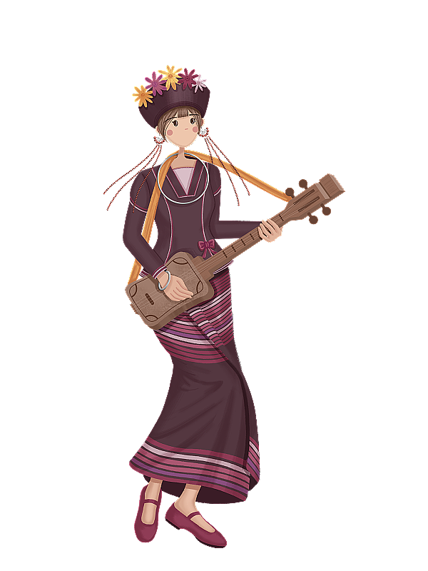 弹玎琴的布朗族少女图片素材