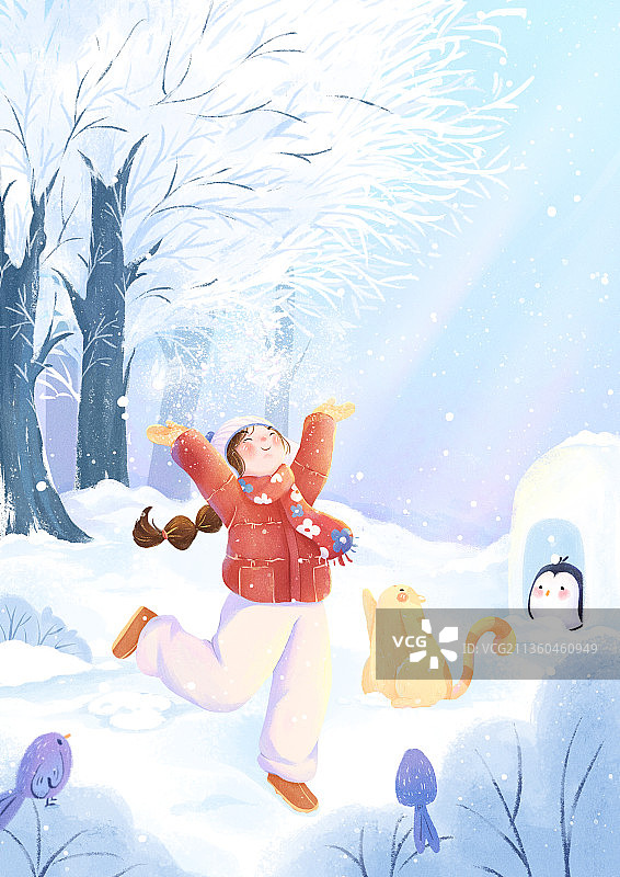 二十四节气冬季大雪治愈插画图片素材